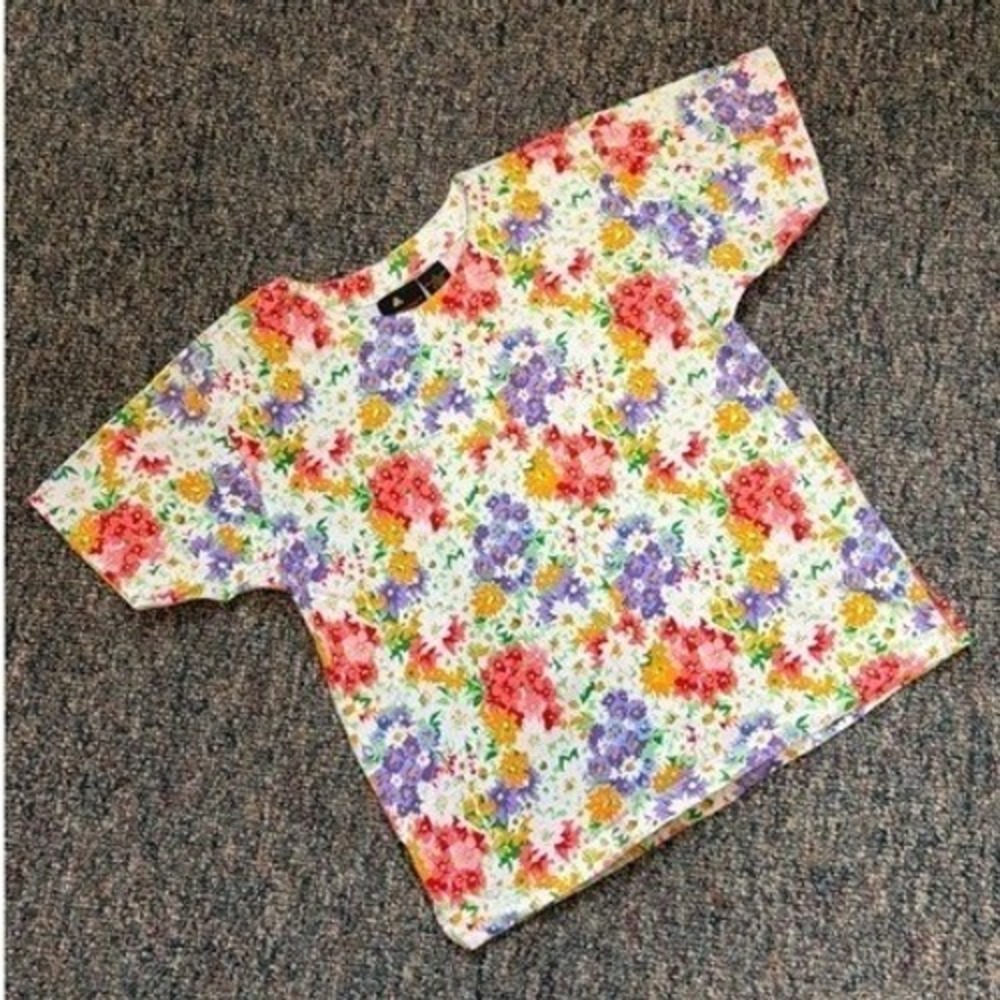 Vintage Lizsport Floral Print T Shirt Women Size S Short Sleeve Casual‎ Top